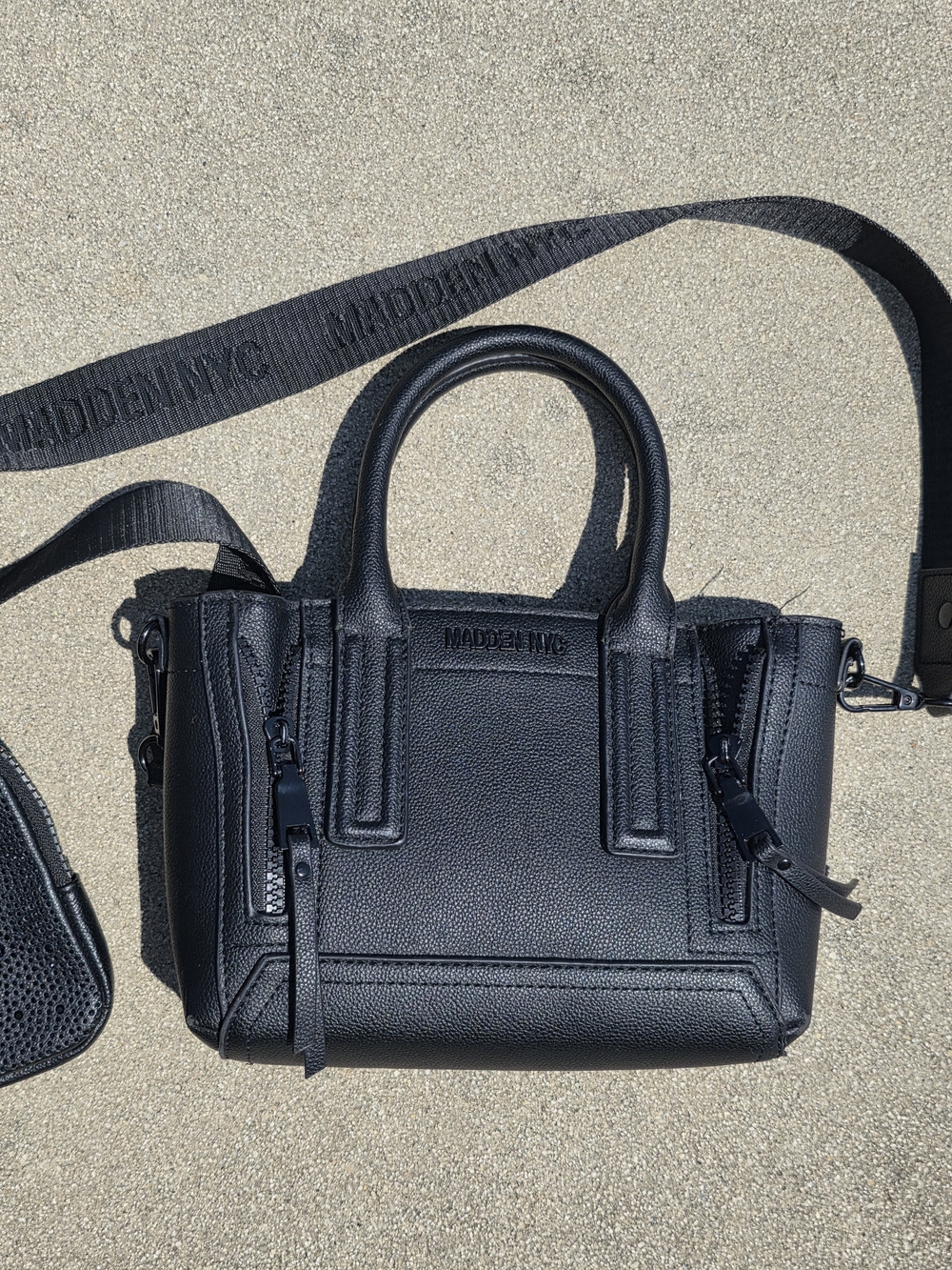 Madden NYC Black Pebbled Leather Crossbody Satchel